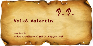 Valkó Valentin névjegykártya